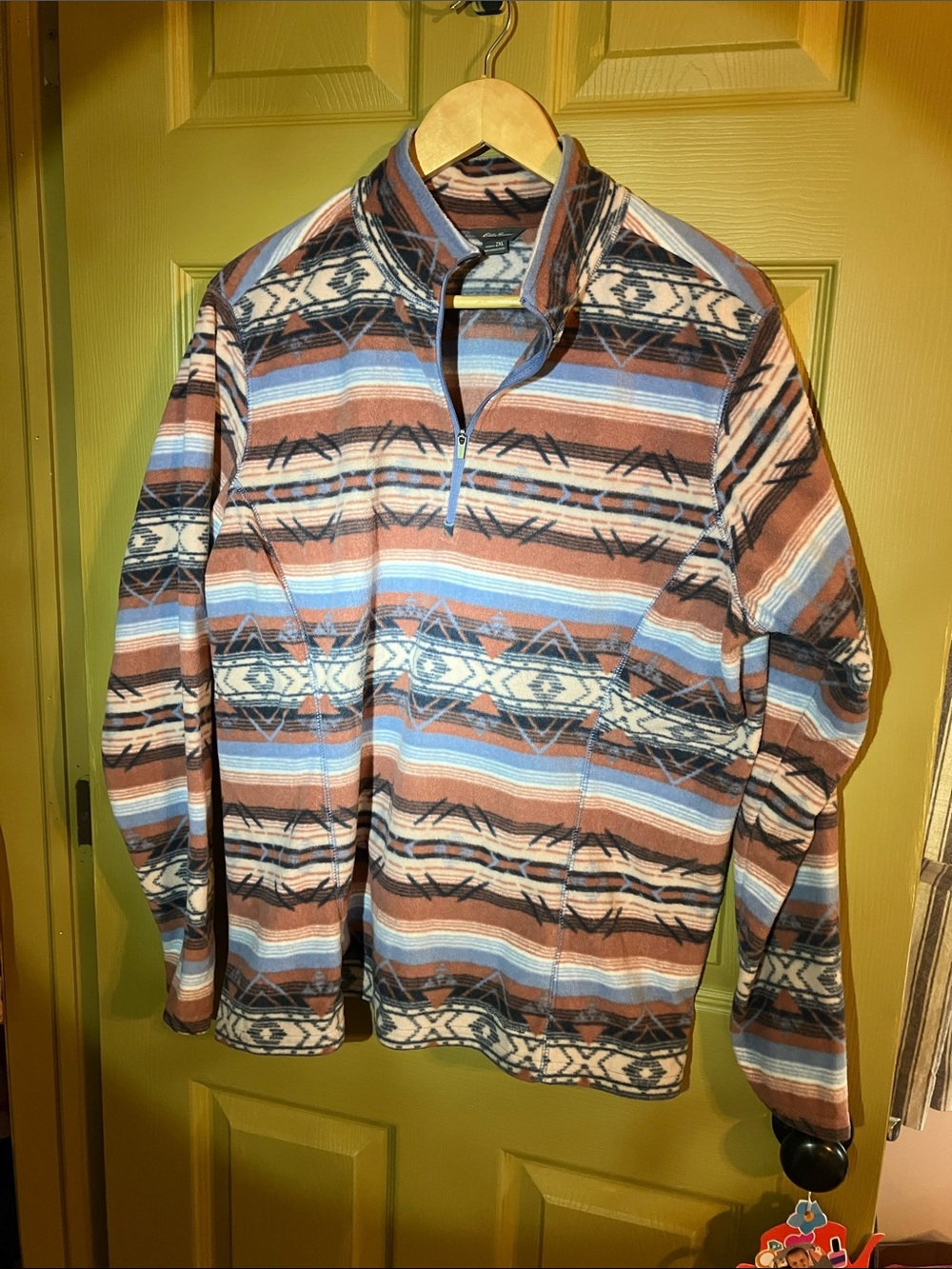 Eddie Bauer Brown Blue Aztec-Patterned Half-Zip Fleece Pullover